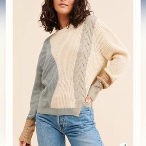 Few Moda Colorblock Chunky Knit Sweater Size S Cozy Patchwork Cable Cottagecore